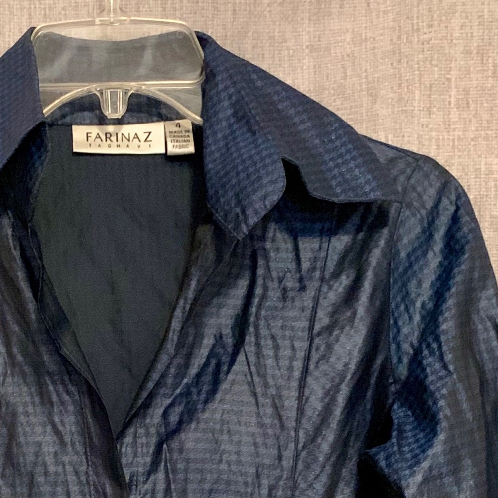 Italian Dress Top Blouse Black Blue Houndstooth 4